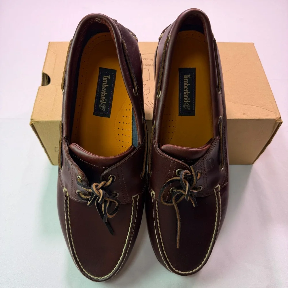 Timberland Mens Classic Boat Shoes Rootbeer Brown Leather Deck Shoes Size 14